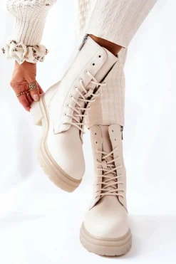 Wysokie Botki Workery Beżowe Rozelle