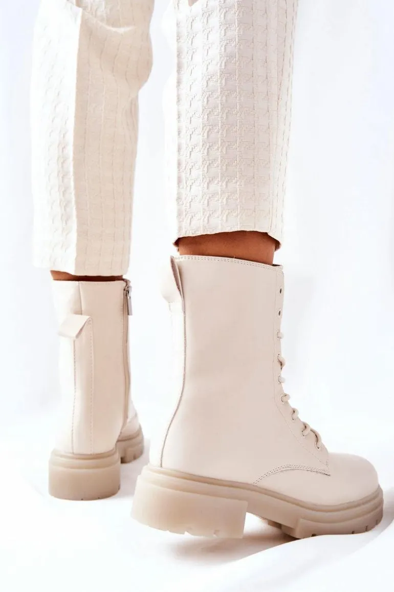 Wysokie Botki Workery Beżowe Rozelle