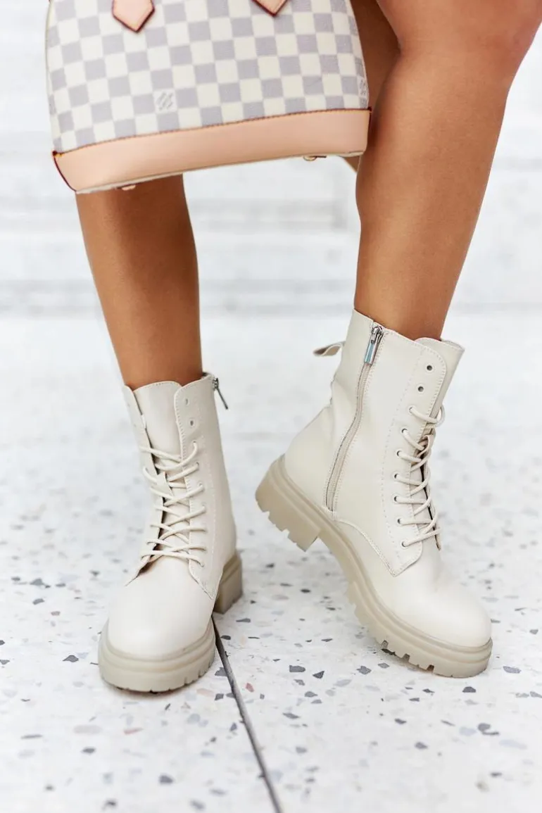 Wysokie Botki Workery Beżowe Rozelle