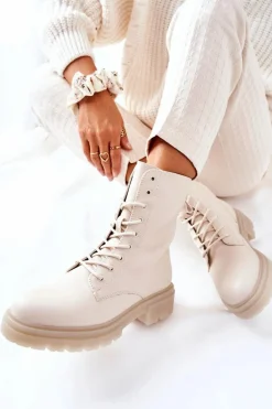 Wysokie Botki Workery Beżowe Rozelle