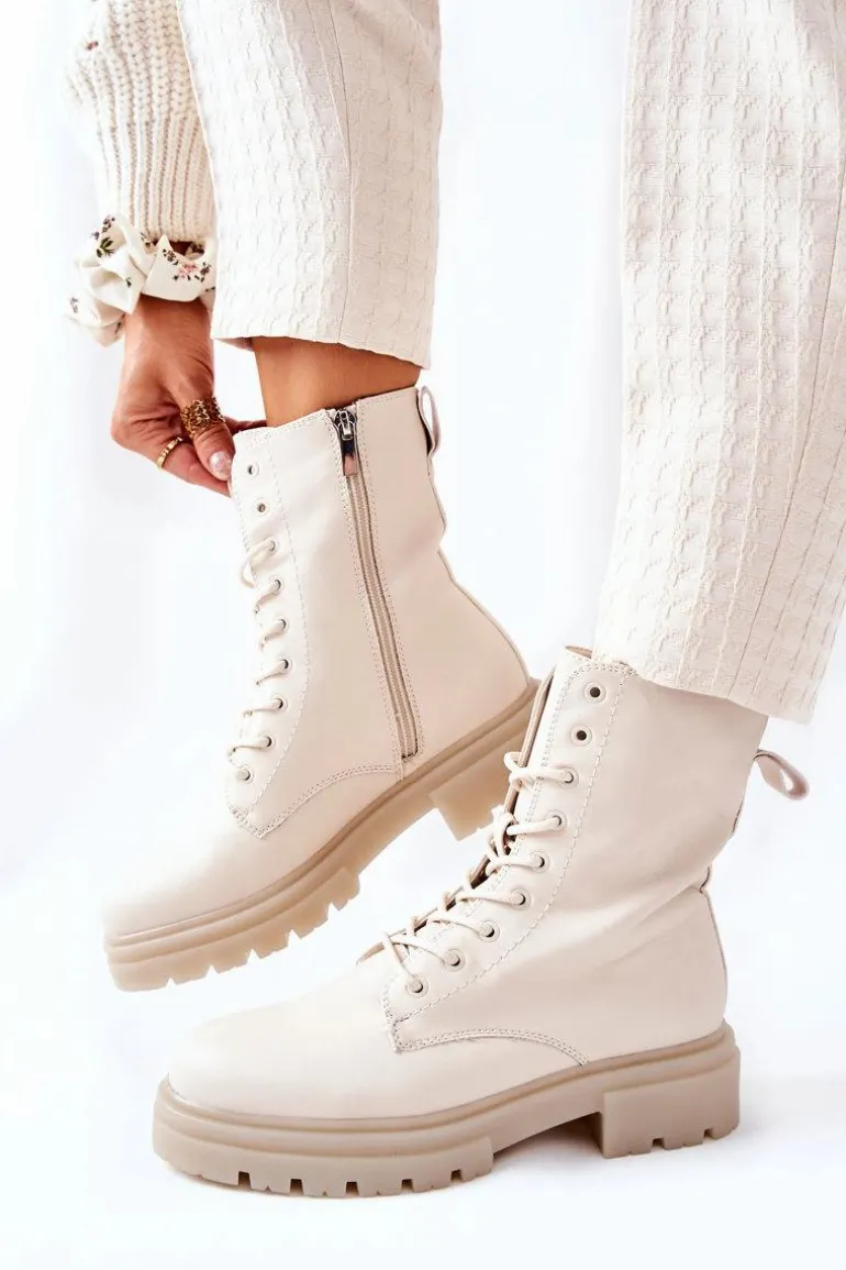 Wysokie Botki Workery Beżowe Rozelle