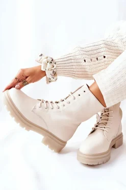 Wysokie Botki Workery Beżowe Rozelle