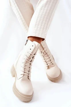 Wysokie Botki Workery Beżowe Rozelle