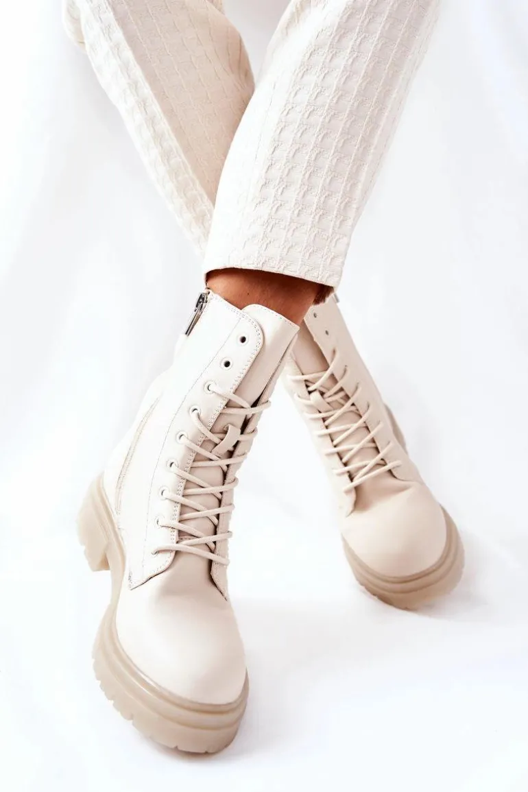 Wysokie Botki Workery Beżowe Rozelle