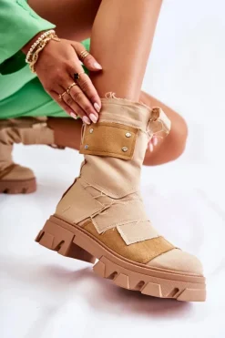 Wysokie Botki Workery Na Suwak Ciemnobeżowe Nerisa