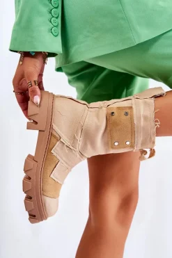 Wysokie Botki Workery Na Suwak Ciemnobeżowe Nerisa