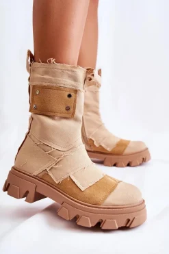 Wysokie Botki Workery Na Suwak Ciemnobeżowe Nerisa