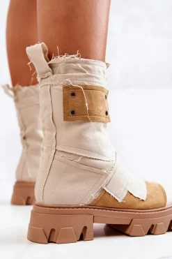 Wysokie Botki Workery Na Suwak Beżowe Nerisa