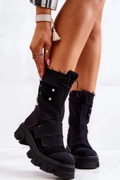 Wysokie Botki Workery Na Suwak Czarne Nerisa