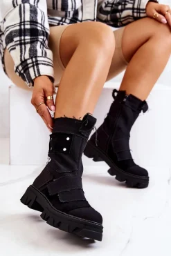 Wysokie Botki Workery Na Suwak Czarne Nerisa