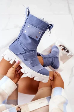 Wysokie Botki Workery Na Suwak Niebieskie Nerisa