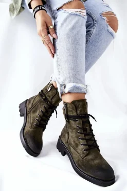 Wysokie Botki Workery Z Suwakami Zielone Maisa