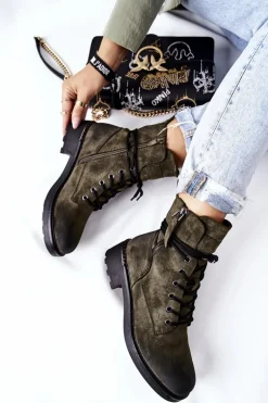 Wysokie Botki Workery Z Suwakami Zielone Maisa