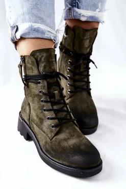 Wysokie Botki Workery Z Suwakami Zielone Maisa