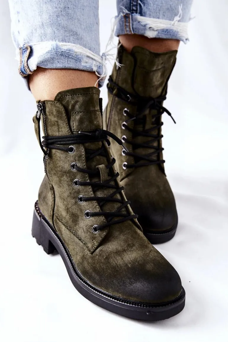 Wysokie Botki Workery Z Suwakami Zielone Maisa