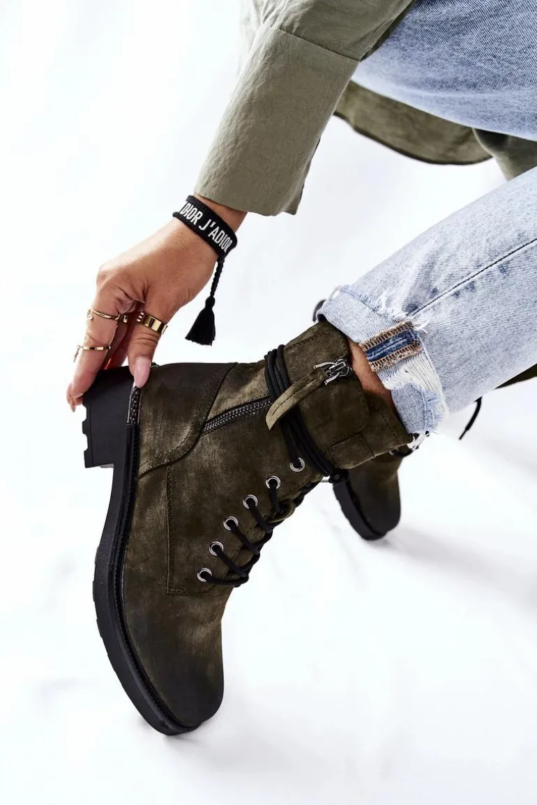 Wysokie Botki Workery Z Suwakami Zielone Maisa