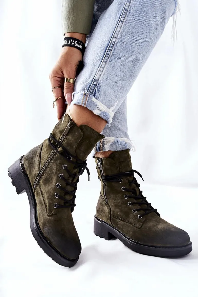 Wysokie Botki Workery Z Suwakami Zielone Maisa