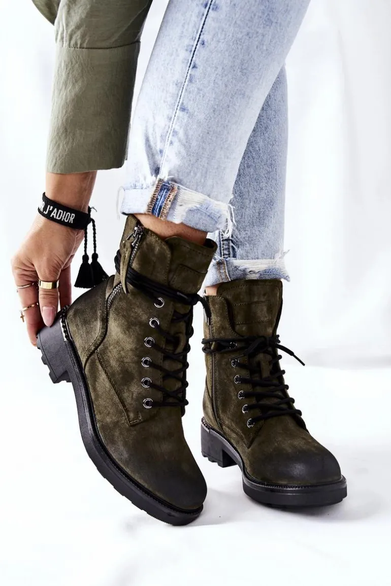 Wysokie Botki Workery Z Suwakami Zielone Maisa