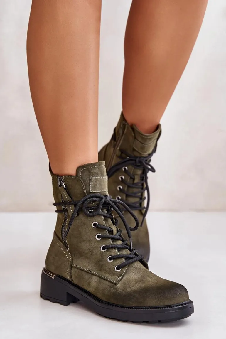 Wysokie Botki Workery Z Suwakami Zielone Maisa