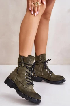 Wysokie Botki Workery Z Suwakami Zielone Maisa