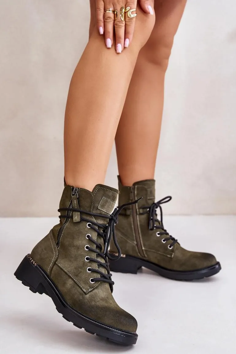 Wysokie Botki Workery Z Suwakami Zielone Maisa