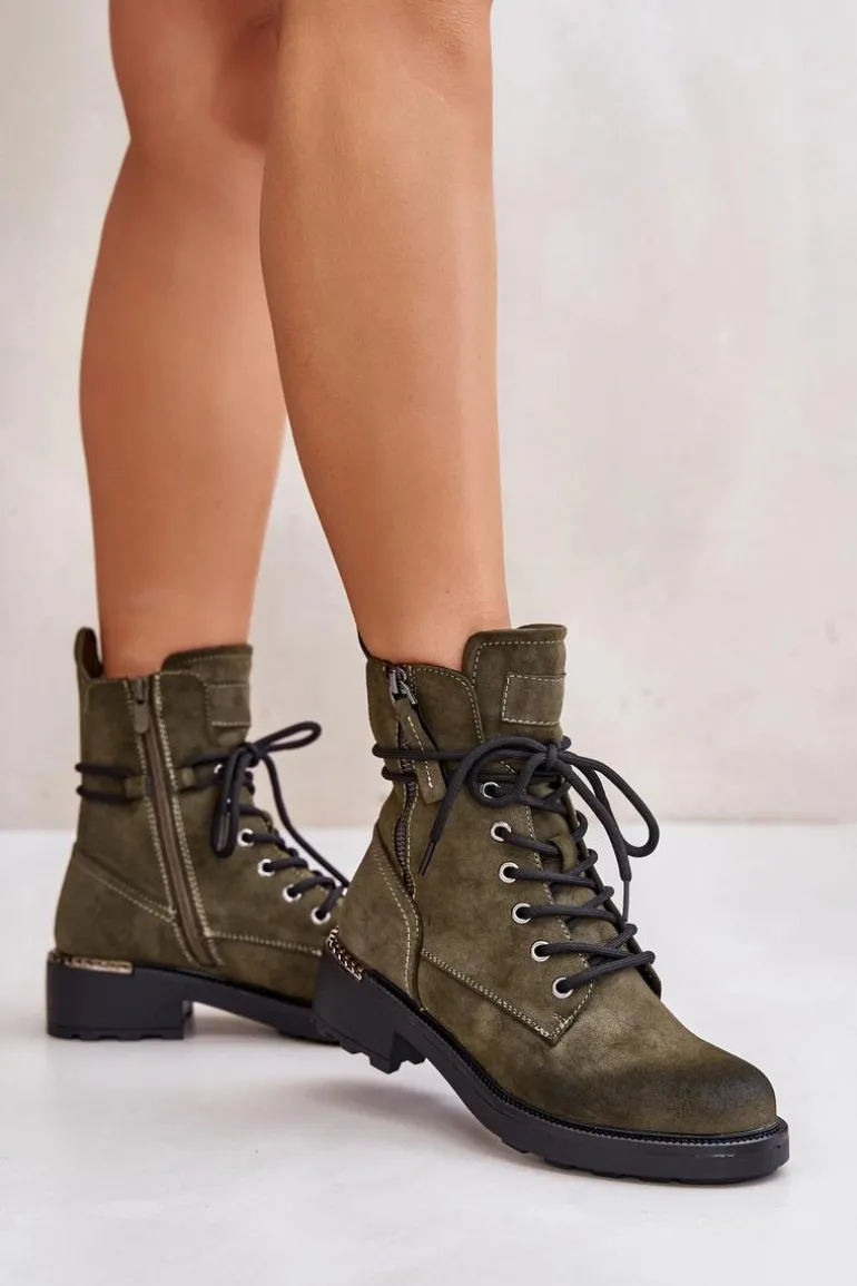 Wysokie Botki Workery Z Suwakami Zielone Maisa