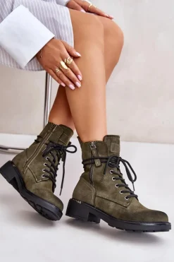 Wysokie Botki Workery Z Suwakami Zielone Maisa