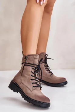 Wysokie Botki Workery Z Suwakami Ciemnobeżowe Maisa