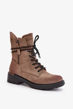 Wysokie Botki Workery Z Suwakami Ciemnobeżowe Maisa