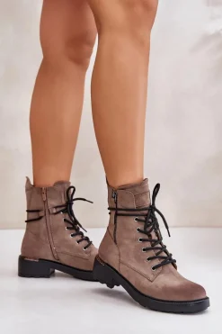 Wysokie Botki Workery Z Suwakami Ciemnobeżowe Maisa