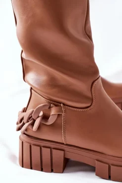 Wysokie Brązowe Kozaki z Łańcuchem Teardown