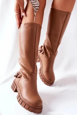 Wysokie Brązowe Kozaki z Łańcuchem Teardown