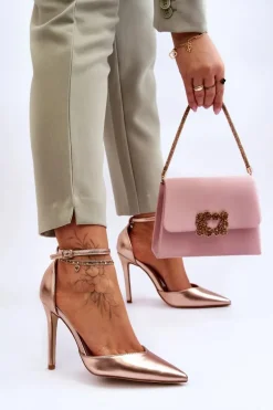 Wysokie Czółenka Szpilki Z Noskiem W Szpic Różowe Złoto Reflection