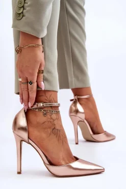 Wysokie Czółenka Szpilki Z Noskiem W Szpic Różowe Złoto Reflection