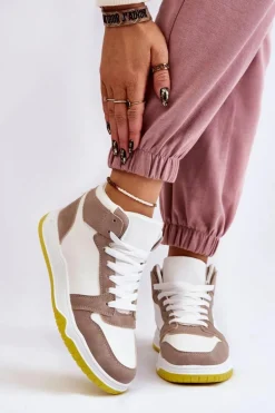 Wysokie Damskie Buty Sportowe Trampki Biało-Beżowe Rumour