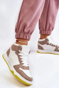 Wysokie Damskie Buty Sportowe Trampki Biało-Beżowe Rumour