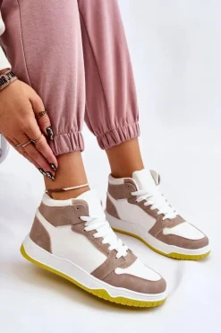 Wysokie Damskie Buty Sportowe Trampki Biało-Beżowe Rumour