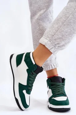 Wysokie Damskie Buty Sportowe Trampki Biało-Zielone Rumour