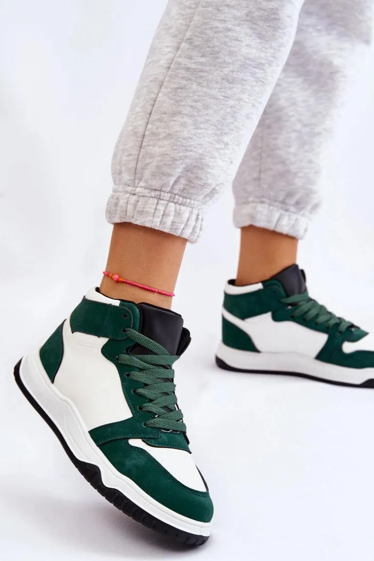 Wysokie Damskie Buty Sportowe Trampki Biało-Zielone Rumour