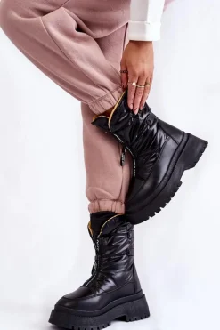 Wysokie Damskie Śniegowce Na Suwak Czarne Moira