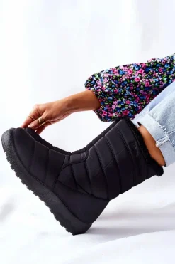 Wysokie Damskie Ocieplane Śniegowce Czarne Luxina