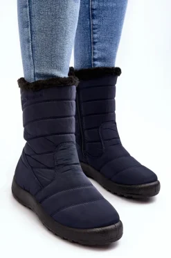 Wysokie Damskie Ocieplane Śniegowce Granatowe Luxina