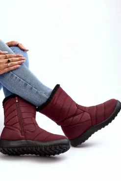 Wysokie Damskie Ocieplane Śniegowce Bordowe Luxina