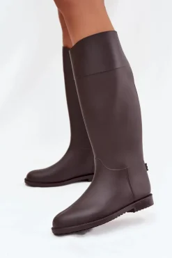 Wysokie Kalosze Damskie Na Płaskim Obcasie Czekoladowe Melianne