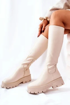 Wysokie Kozaki Beżowe Hemera