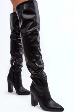 Wysokie Kozaki Damskie Za Kolano Na Słupku Czarne Jeine