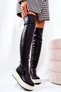 Wysokie Kozaki Na Platformie Czarne Nellie