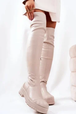 Wysokie Kozaki Na Suwak Beżowe Charmaine