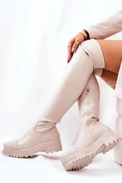 Wysokie Kozaki Na Suwak Beżowe Charmaine