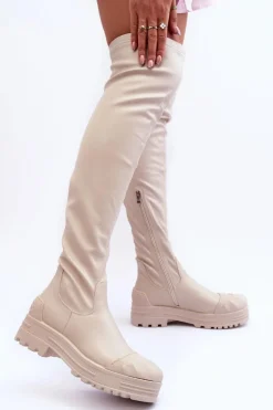 Wysokie Kozaki Na Suwak Beżowe Dudesa